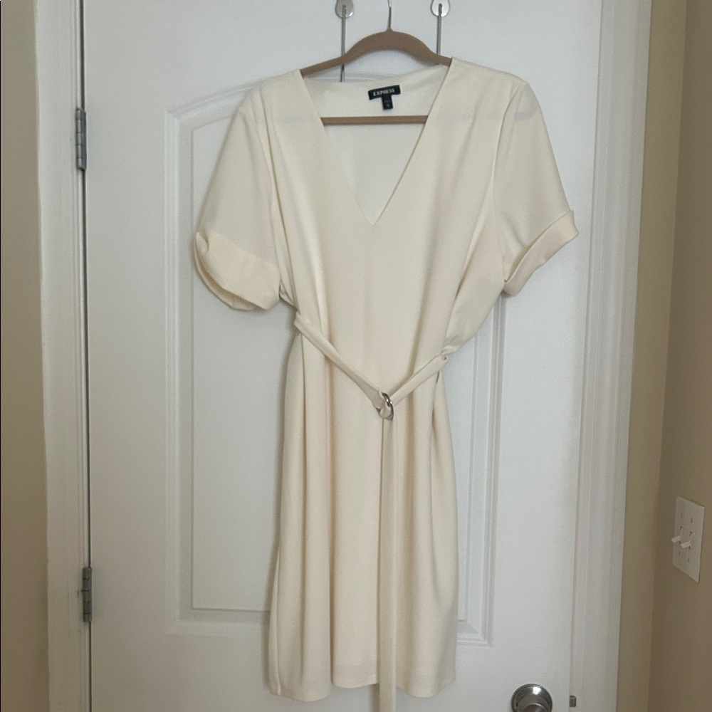 Elegant Cream V-Neck Dress